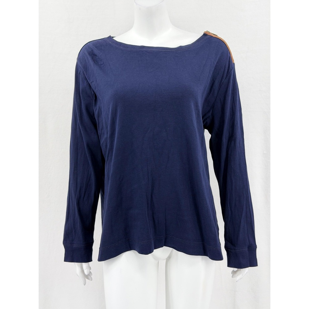 Lauren Ralph Lauren Top Womens 3X Navy Long Sleeve‎ Elbow Patch Country Western